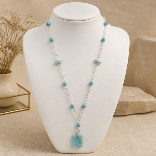 Pendentif  Larimar Bleu Argent 925 - Pierre Rare