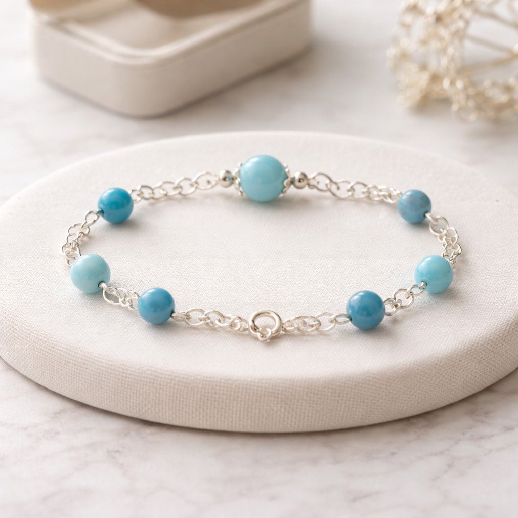 Bracelet Larimar Bleu Argent 925 - Pierre Rare