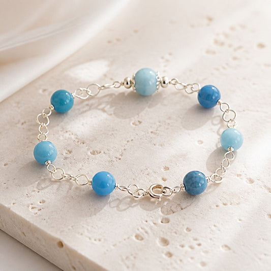 Bracelet Larimar Bleu Argent 925 - Pierre Rare