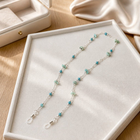 Chaîne de Lunettes Larimar - Pierre Naturelle & Argent 925