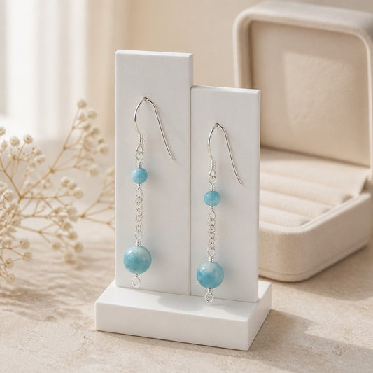 Boucles d'Oreilles Larimar - Argent 925 & Pierre Naturelle