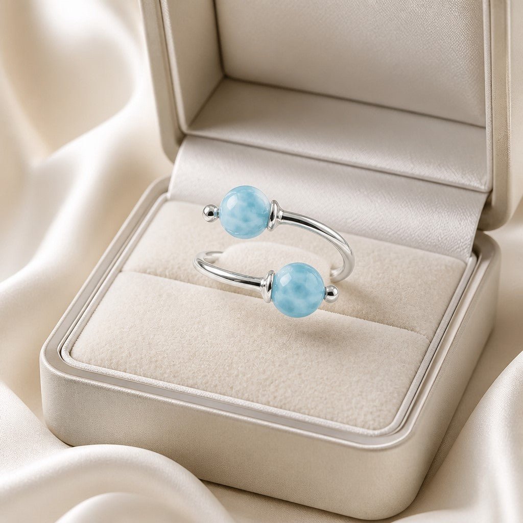 Bague Larimar Argent 925 - Pierre des Caraïbes et de la Paix