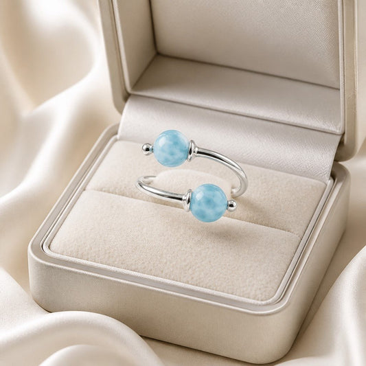 Bague Larimar Argent 925 - Pierre des Caraïbes et de la Paix