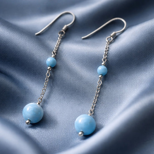 Boucles d'Oreilles Larimar - Argent 925 & Pierre Naturelle