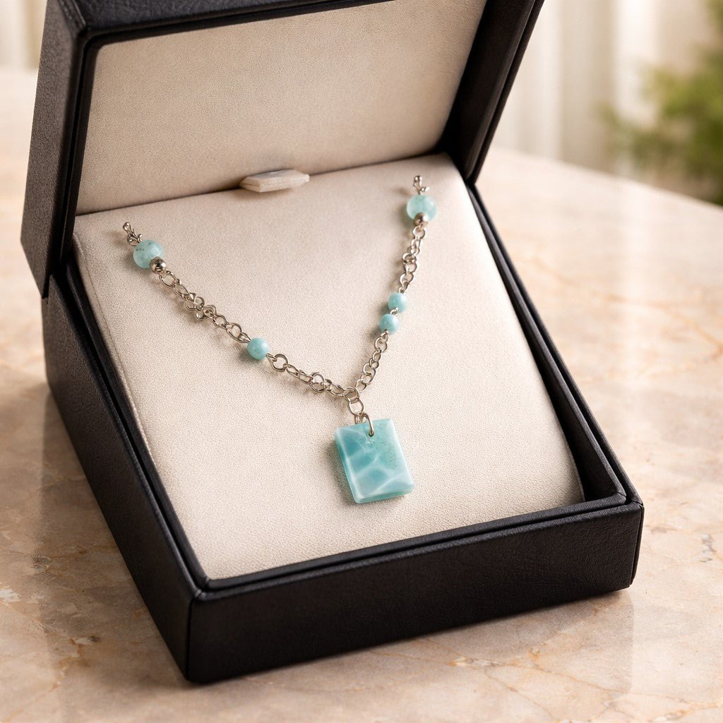 Pendentif  Larimar Bleu Argent 925 - Pierre Rare