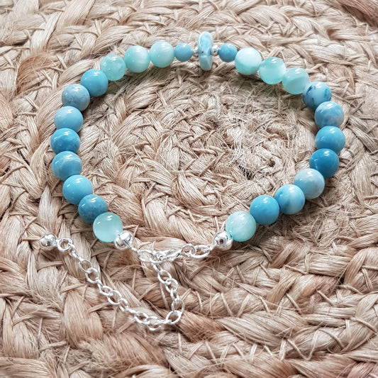 Bracelet larimar bleu + larimar vert argent 925