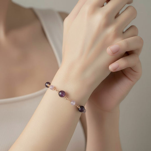 Bracelet Lépidolite Argent 925 Plaqué Or Rose -