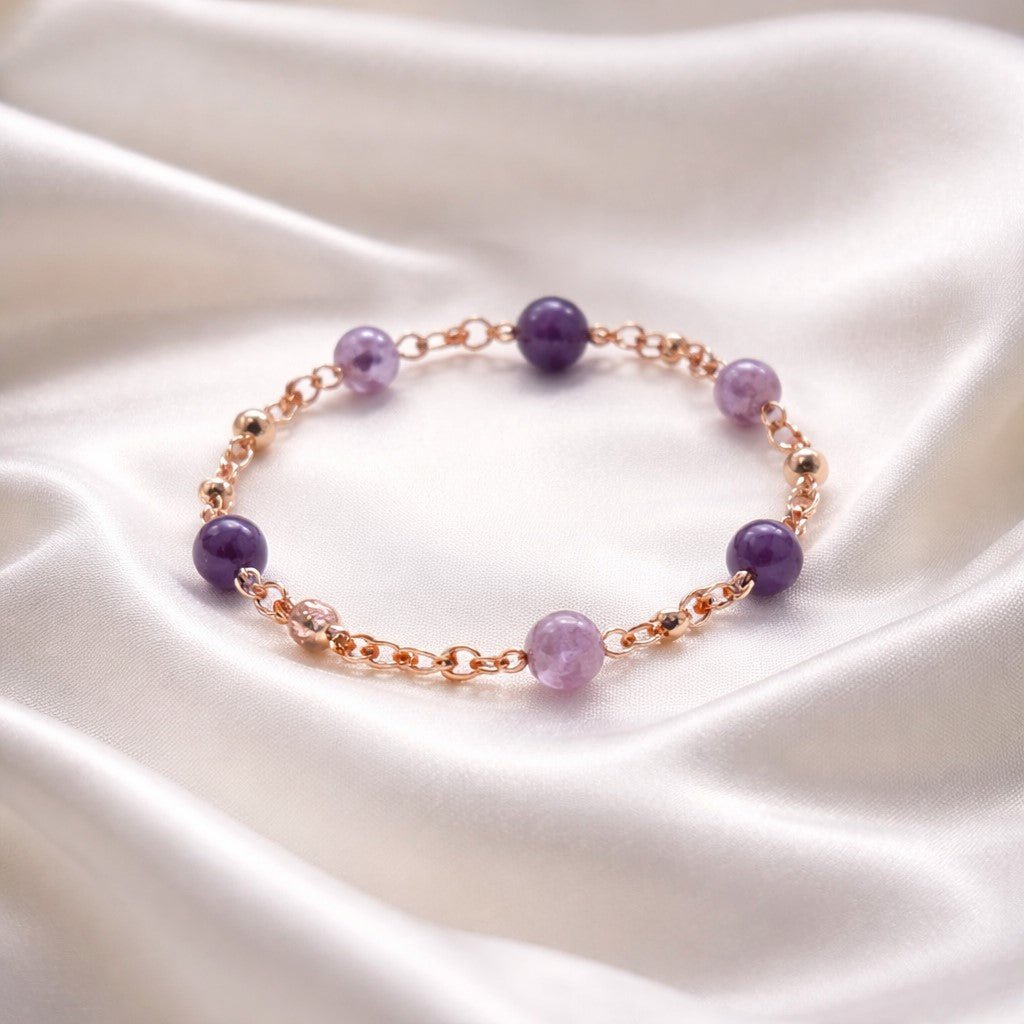 Bracelet Lépidolite Argent 925 Plaqué Or Rose -