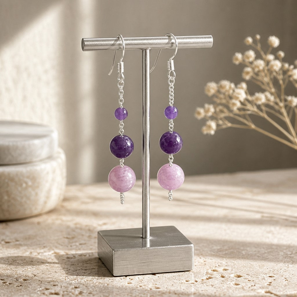Boucles d'Oreilles Lépidolite - Argent 925 & Pierre Naturelle