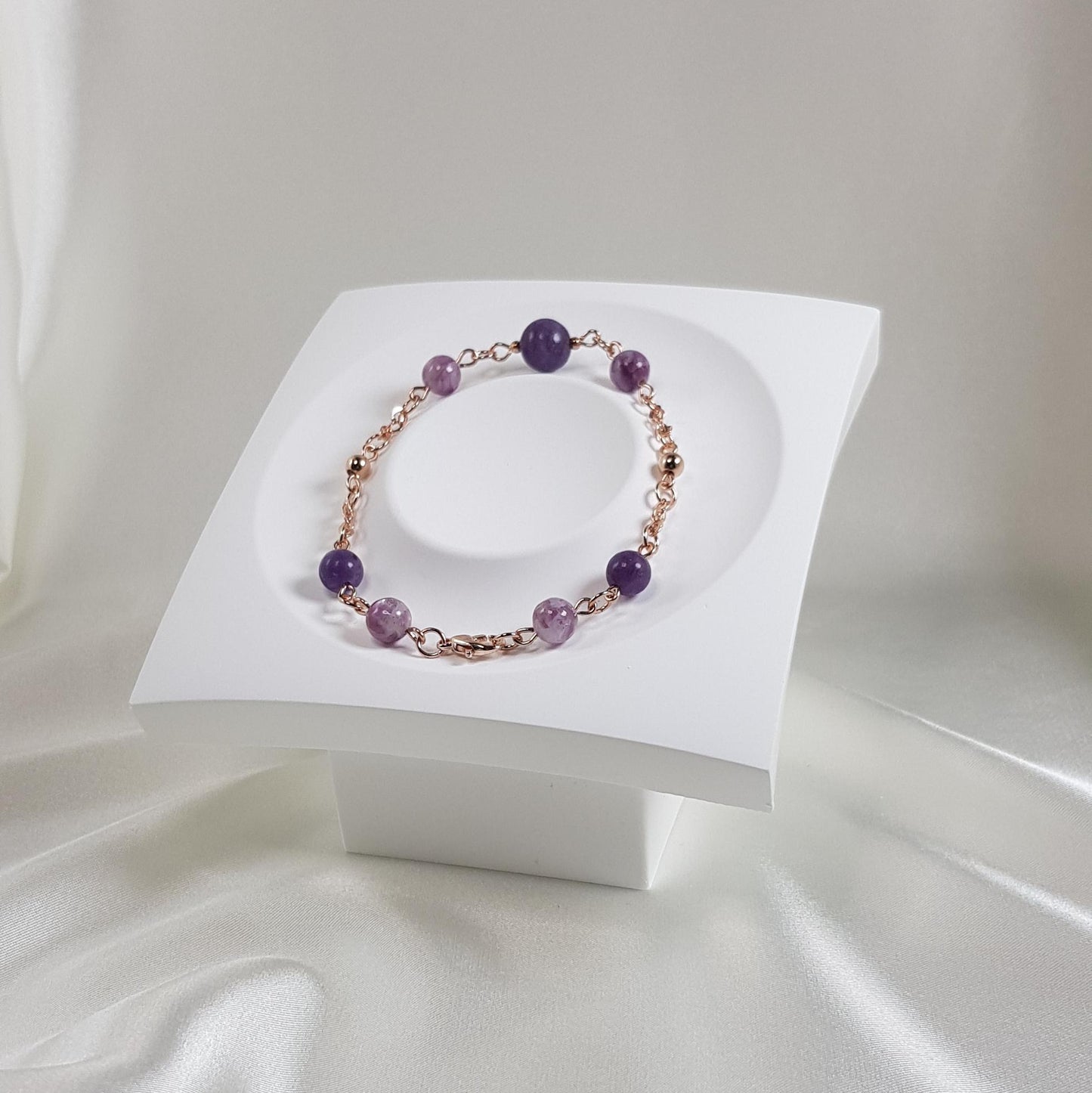 Bracelet lépidolite en argent 925 plaqué or rose - pierre naturelle 