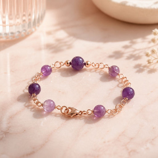 Bracelet Lépidolite Argent 925 Plaqué Or Rose -