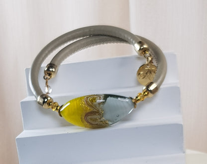 Bracelet murano lune jaune gris
