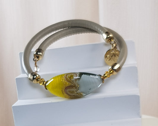 Bracelet murano lune jaune gris