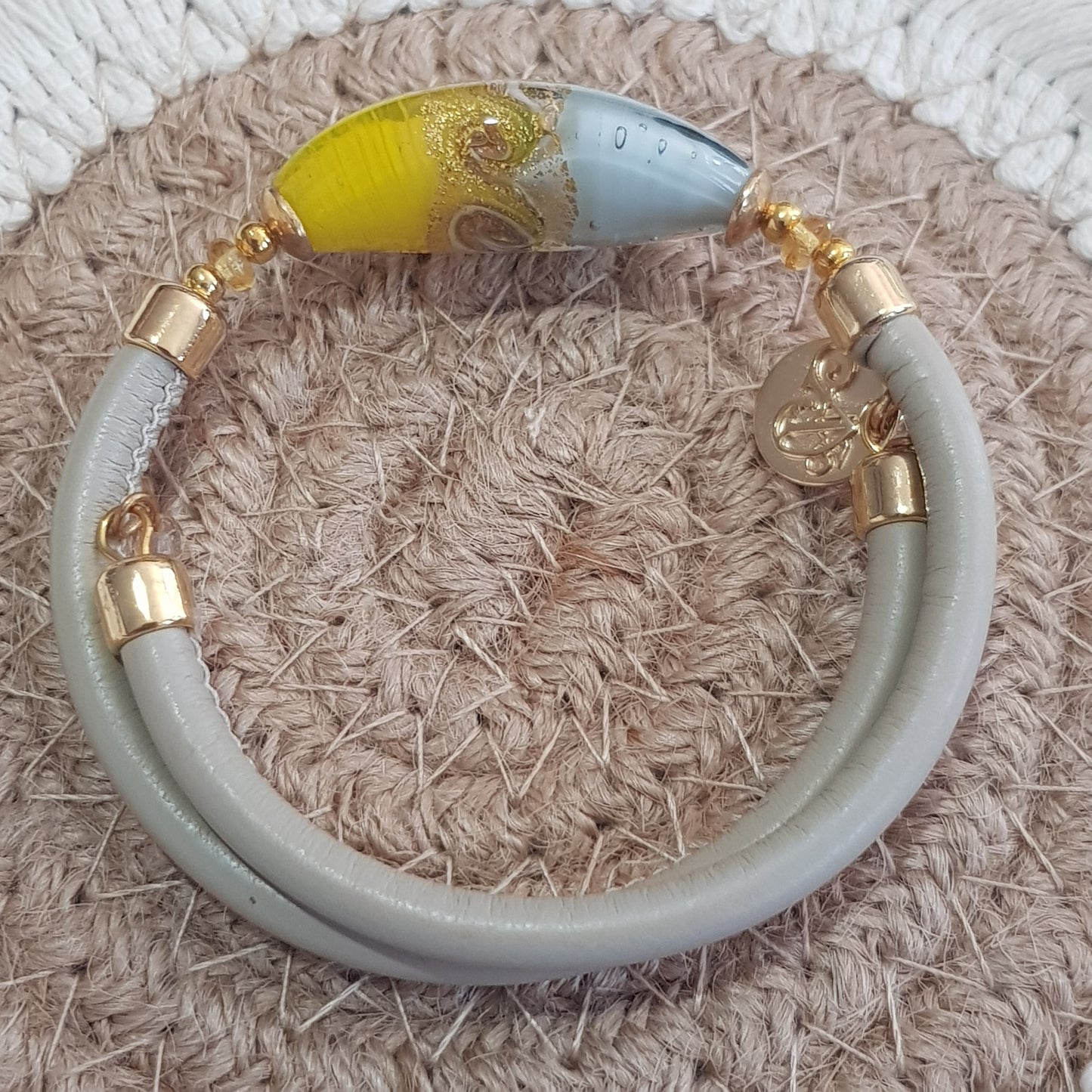 Bracelet murano lune jaune gris