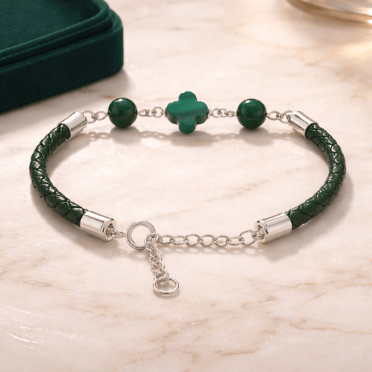 Bracelet Malachite Argent 925 simili cuir