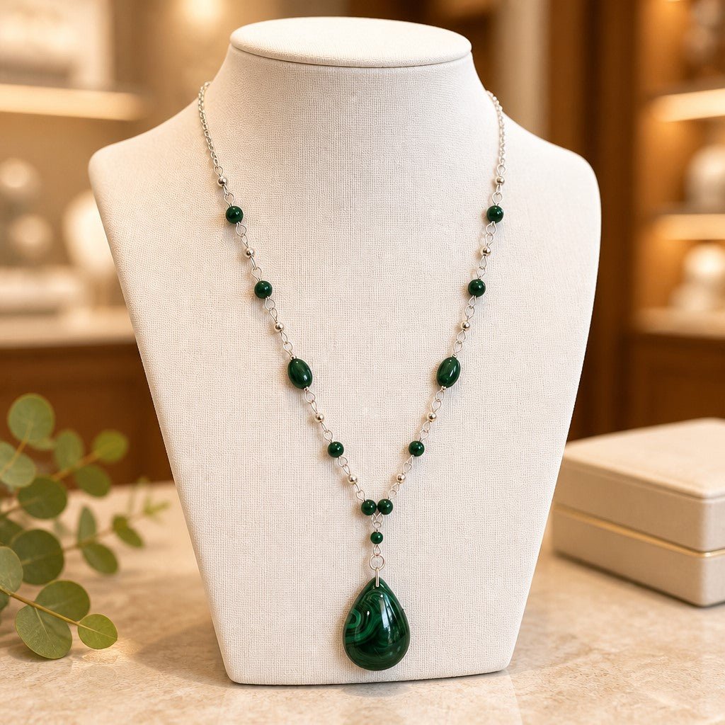 Pendentif Malachite Goutte Argent 925 - Pierre de Guérison Émotionnelle