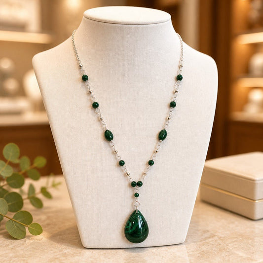 Pendentif Malachite Goutte Argent 925 - Pierre de Guérison Émotionnelle