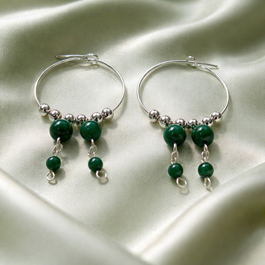 Boucles d'Oreilles Malachite - Argent 925 & Pierre Naturelle