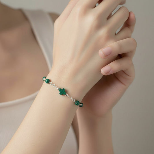 Bracelet Malachite Argent 925 - Pierre Naturelle