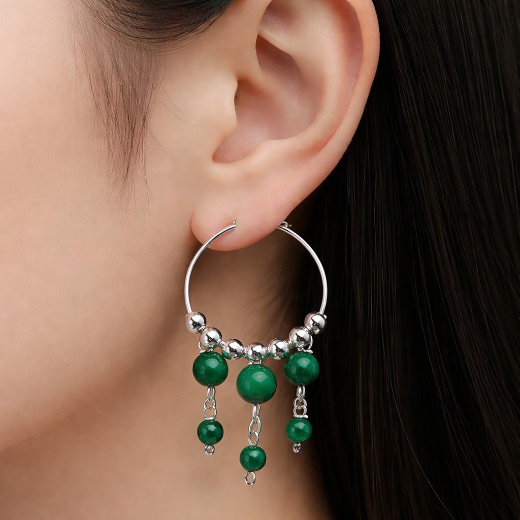 Boucles d'Oreilles Malachite - Argent 925 & Pierre Naturelle
