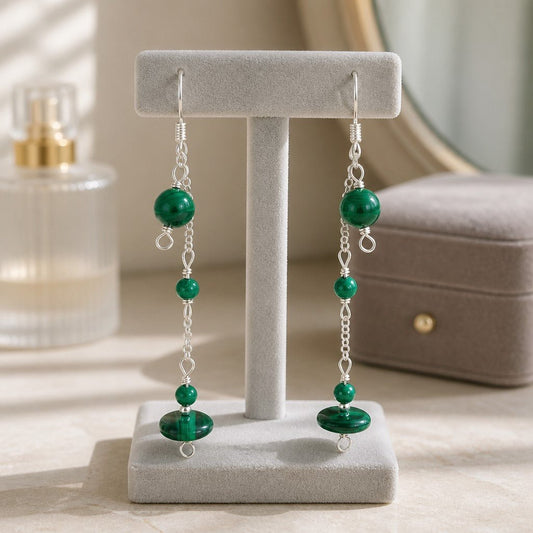 Boucles d'Oreilles Malachite - Argent 925 & Pierre Naturelle
