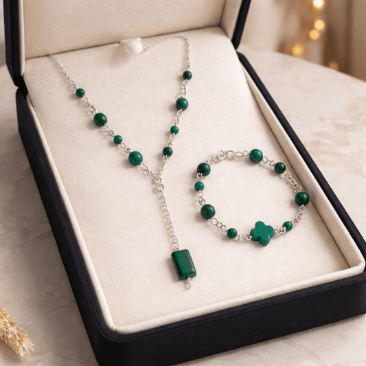 Parure Malachite Argent 925 - Pierre Naturelle