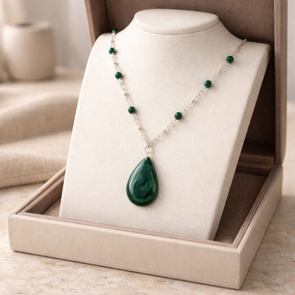 Pendentif Malachite Goutte Argent 925 - Pierre de Guérison Émotionnelle