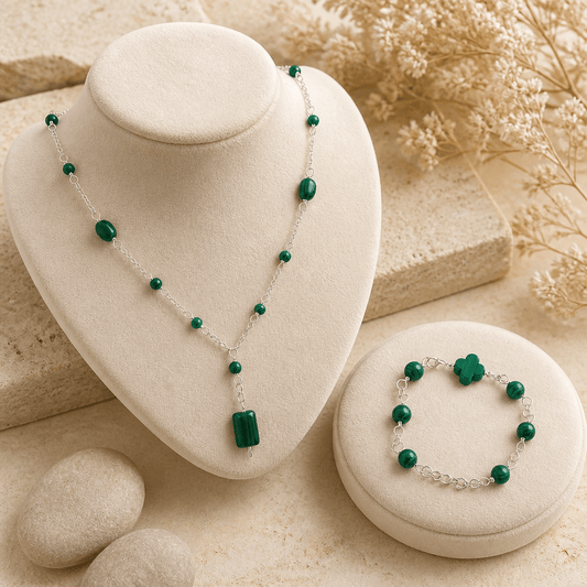 Parure Malachite Argent 925 - Pierre Naturelle