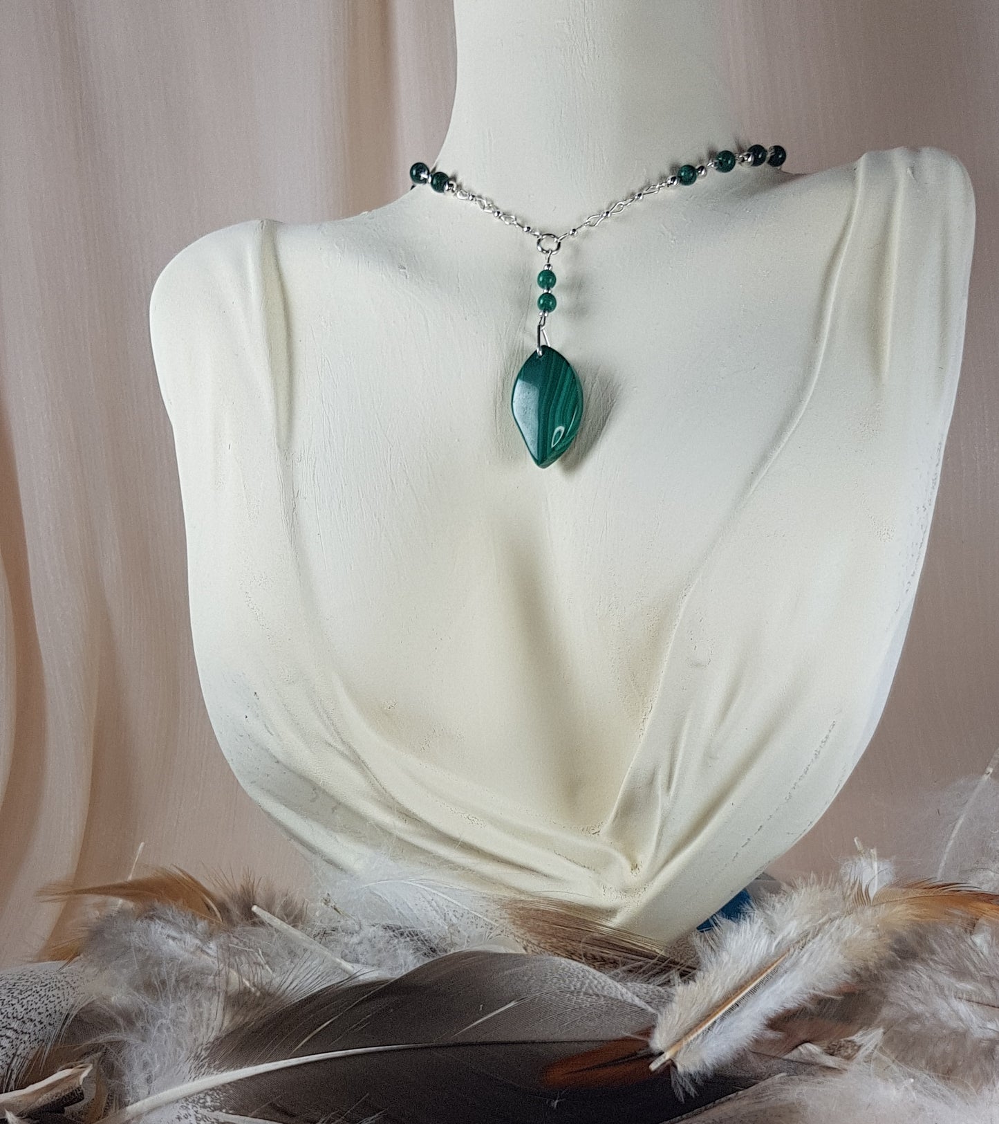 Malachite feuille argent 925