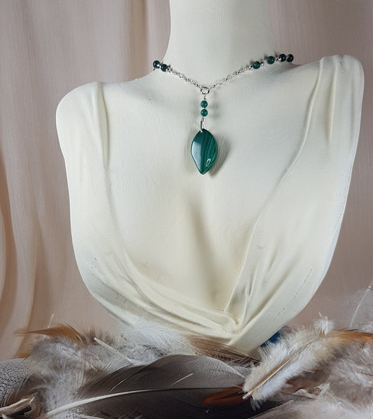 Malachite feuille argent 925