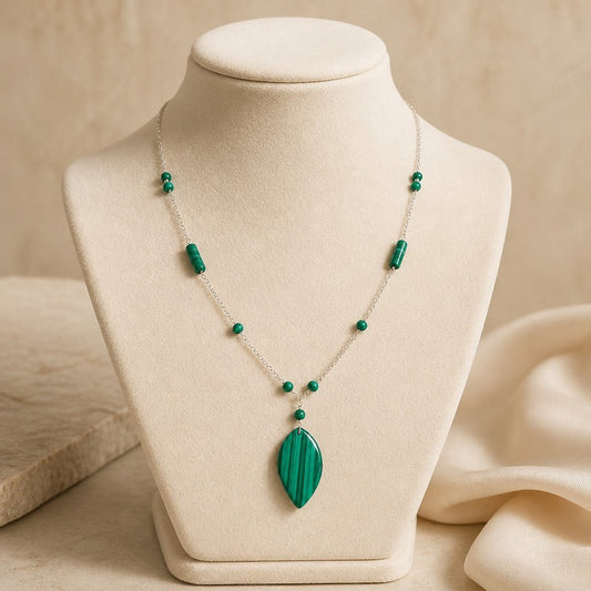 Pendentif Malachite Charmille Argent 925 - Pierre de Protection Puissante