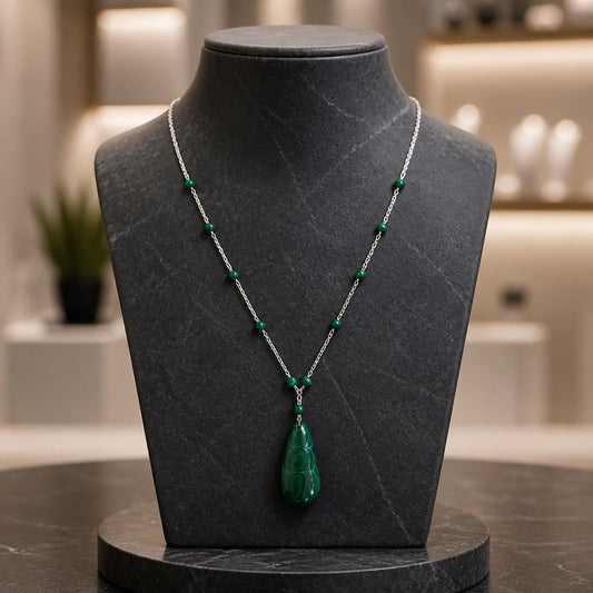 Pendentif Malachite Scarabée Argent 925 - Pierre de Renaissance