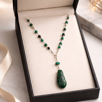 Pendentif Malachite Scarabée Argent 925 - Pierre de Renaissance