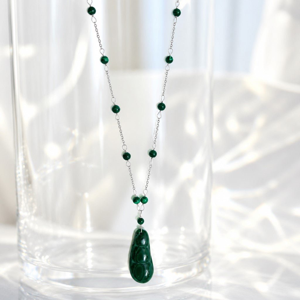 Pendentif Malachite Scarabée Argent 925 - Pierre de Renaissance