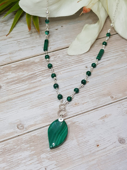 Malachite feuille argent 925