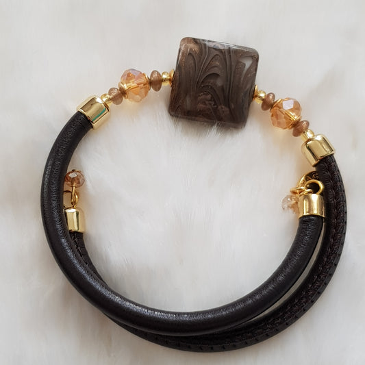 Bracelet murano carré marron