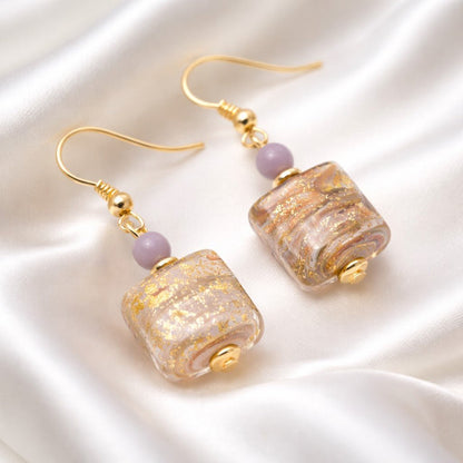 Boucles d'Oreilles Murano Mauve 9242 - Verre de Venise Élégant