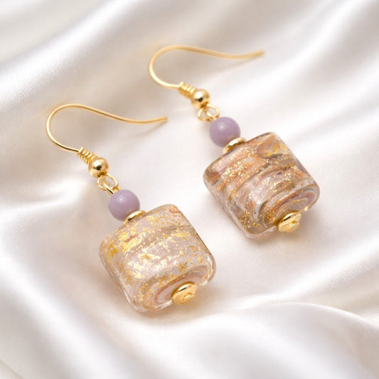 Boucles d'Oreilles Murano Mauve 9242 - Verre de Venise Élégant