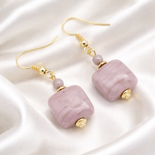 Boucles d'Oreilles Murano Mauve 9244 - Verre Vénitien Artisanal