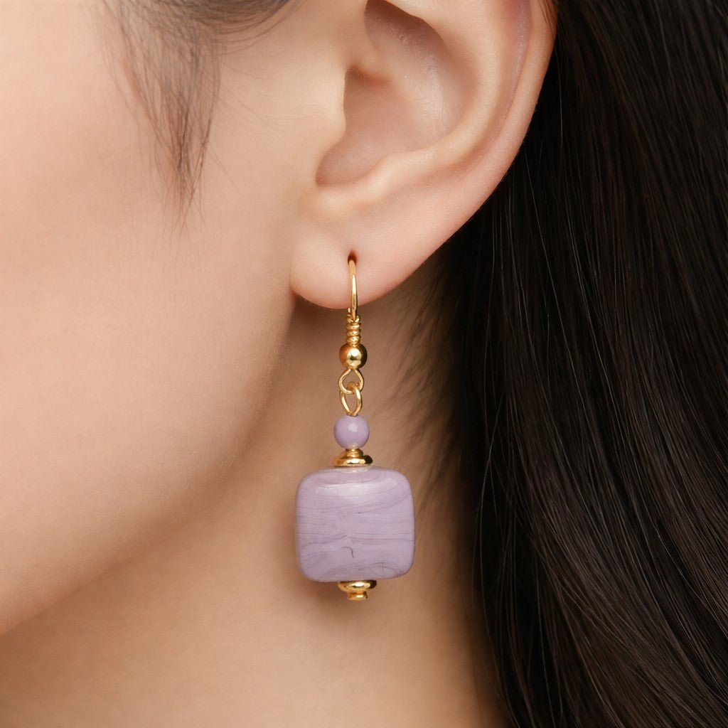 Boucles d'Oreilles Murano Mauve 9244 - Verre Vénitien Artisanal