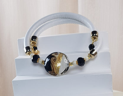 Bracelet murano  médaillon yin yang