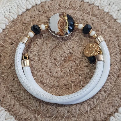 Bracelet murano  médaillon yin yang