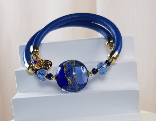 Bracelet murano médaillon bleu
