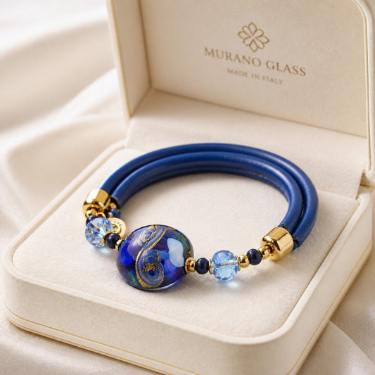 Bracelet Murano Médaillon Bleu Bicolore - Harmonie Vénitienne