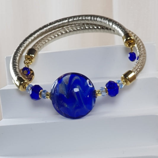 Bracelet murano médaillon bleu nuit