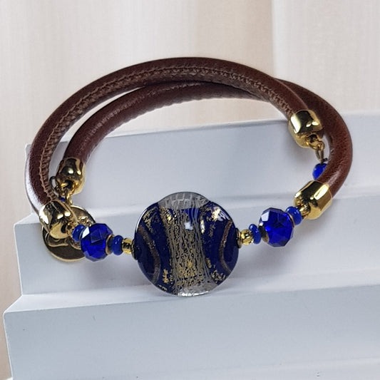Bracelet murano médaillon bleu nuit