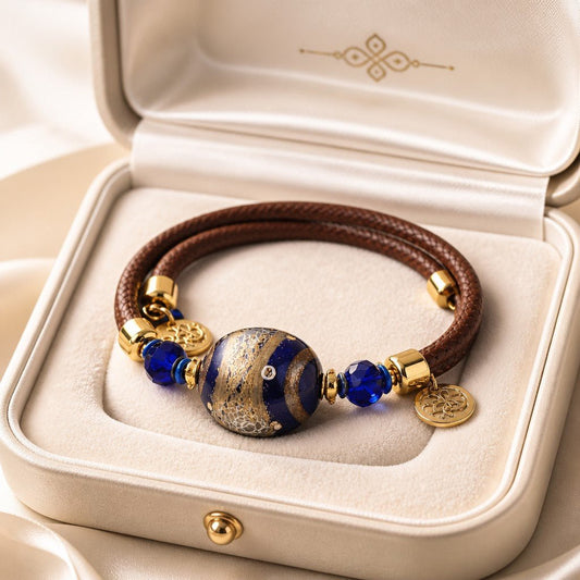 Bracelet Murano Médaillon Bleu Nuit - Mystère Vénitien