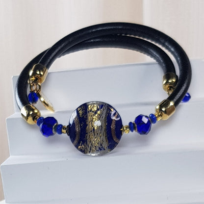 Bracelet murano  médaillon bleu nuit