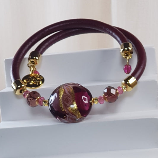 Bracelet murano medaillon bordeaux