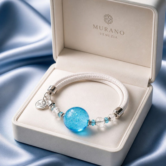 Bracelet Murano Médaillon Ciel - Verre Vénitien Certifié
